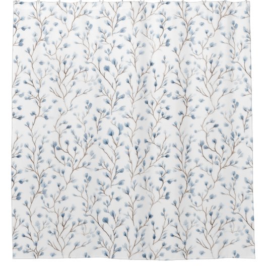 Mooie Blauwe Witte Bloemen Bruidsdouche Douchegordijn (Voorkant)