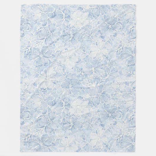 Mooie Blauwe Witte Bloemen Fleece Deken (Voorkant)