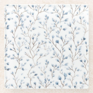 Mooie Blauwe Witte Bloemen Glazen Onderzetter