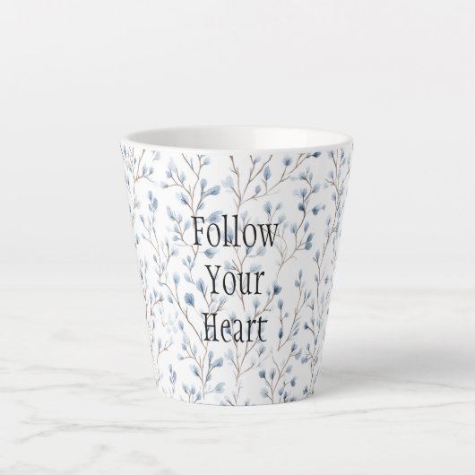 Mooie Blauwe Witte Bloemen Kerst Latte Mok (Voorkant)
