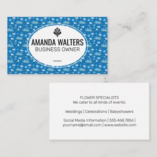 Mooie Blauwe Witte Bloemen Visitekaartje (Voorkant / Achterkant)