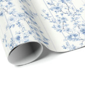 Mooie Blauwe Witte Bloemige Bruiloftsdouche Cadeaupapier (Rol Hoek)