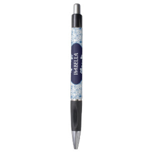 Mooie Blauwe & Witte Bloemige Gepersonaliseerde Na Pen