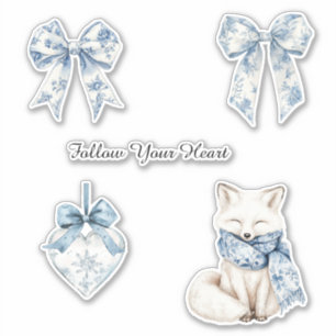 Mooie Blauwe Witte Bloemslingers Hart Vos Sticker