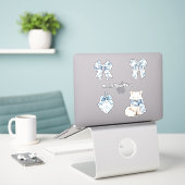 Mooie Blauwe Witte Bloemslingers Hart Vos Sticker (Laptop op bureau)