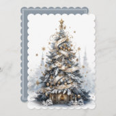 Mooie Blauwe Witte en Gouden Kerstboom Feestdagenkaart (Voorkant / Achterkant)
