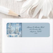 Mooie Blauwe Witte Kerstmisscène Bomen Sneeuw Etiket (Insitu)