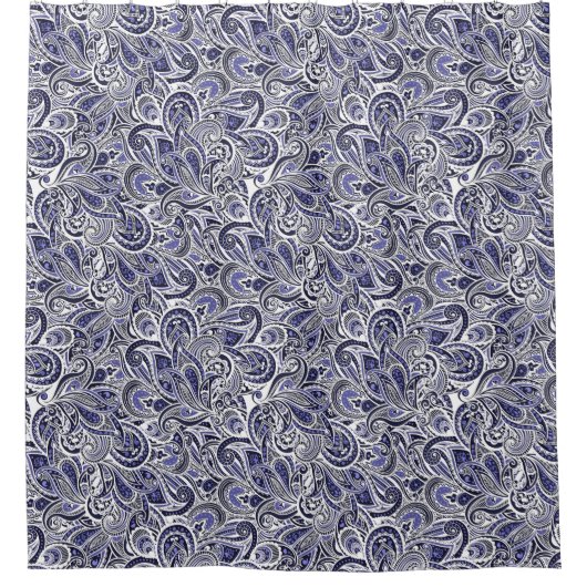 Mooie blauwe witte paisley patronen ontwerp douchegordijn (Voorkant)