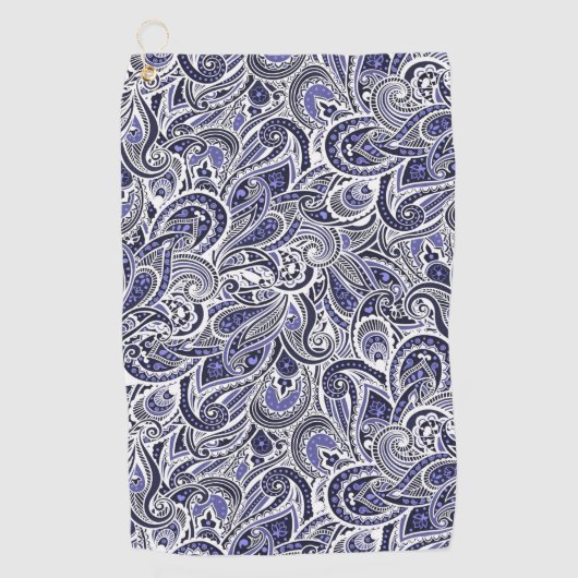 Mooie blauwe witte paisley patronen ontwerp golfhanddoek (Voorkant)