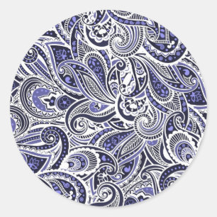 Mooie blauwe witte paisley patronen ontwerp ronde sticker