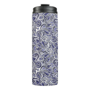 Mooie blauwe witte paisley patronen ontwerp thermosbeker