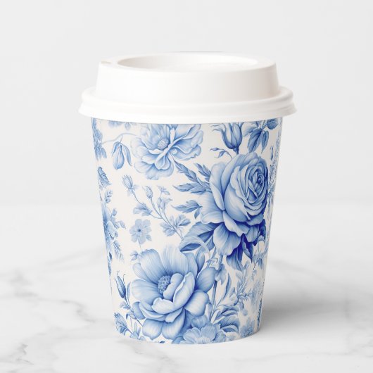 Mooie Blauwe & Witte Rozen & Wildbloemen Papieren Bekers (Achterkant)