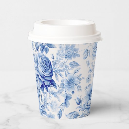 Mooie Blauwe & Witte Rozen & Wildbloemen Papieren Bekers (Rechts)