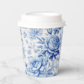 Mooie Blauwe & Witte Rozen & Wildbloemen Papieren Bekers (Voorkant)