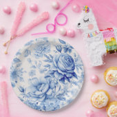 Mooie Blauwe & Witte Rozen & Wildbloemen Papieren Bordje (Feest)