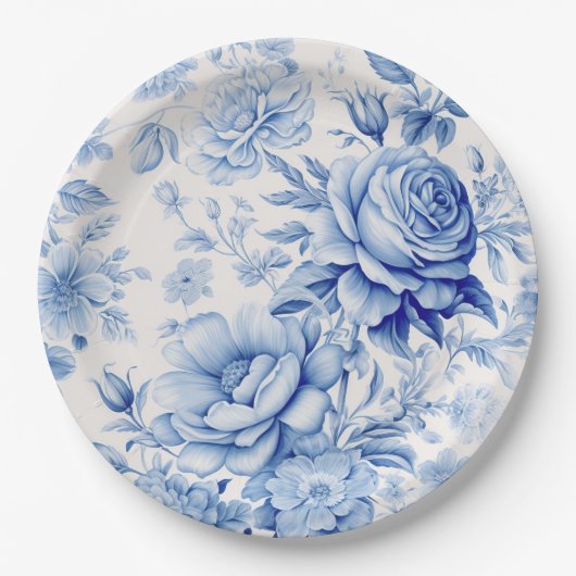 Mooie Blauwe & Witte Rozen & Wildbloemen Papieren Bordje (Voorkant)