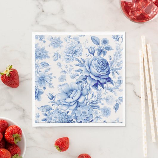 Mooie Blauwe & Witte Rozen & Wildbloemen Servet (Insitu)