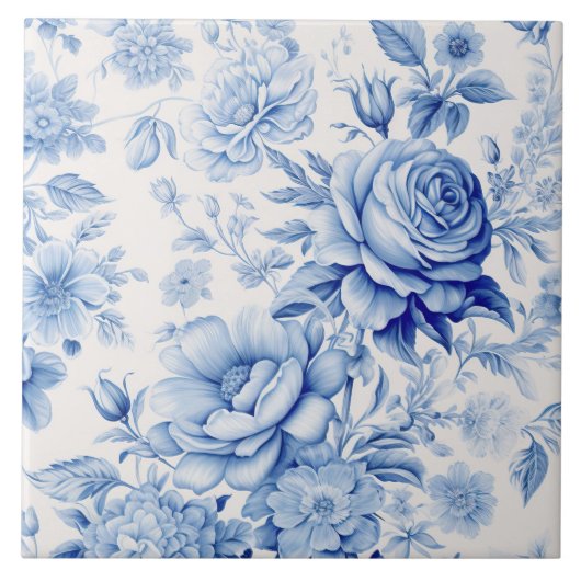 Mooie Blauwe & Witte Rozen & Wildbloemen Tegeltje (Voorkant)