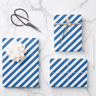 Mooie blauwe witte streeppatroon betegeld inpakpapier vel