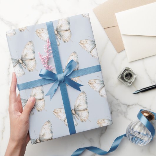 Mooie Blauwe Witte Vlinder Bruiloft Feest Cadeaupapier (Geschenken)