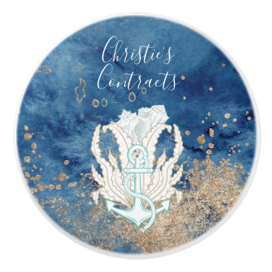 Mooie blauwe zandkleur, aangepaste keramische kust keramische knop (Voorkant)