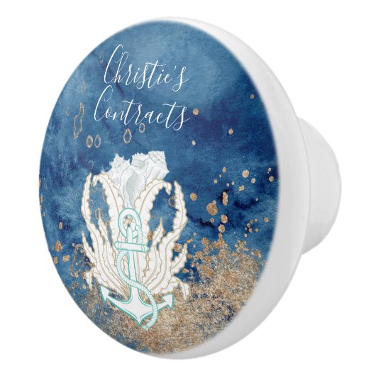 Mooie blauwe zandkleur, aangepaste keramische kust keramische knop (Rechts)