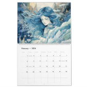 Mooie Blauwe Zeemeermin Waterverf Kalender (Feb 2026)