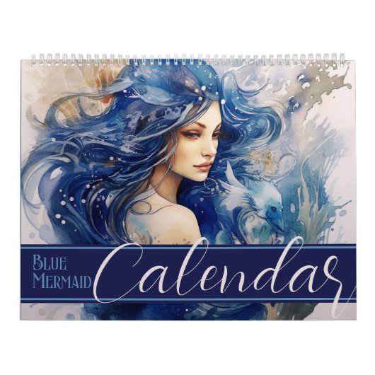 Mooie Blauwe Zeemeermin Waterverf Kalender (Hoes)