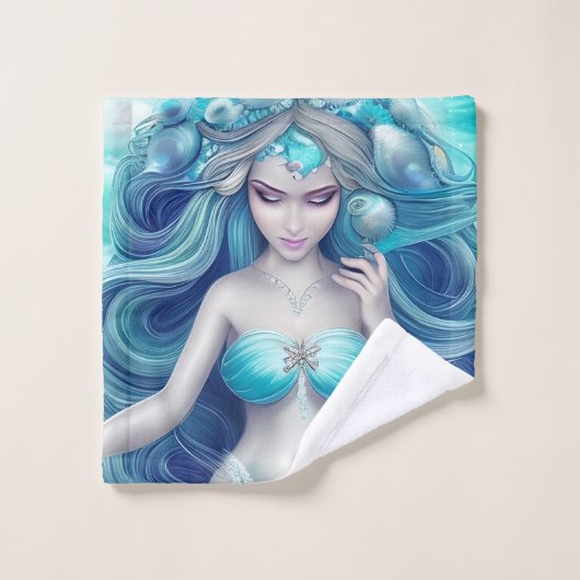 Mooie blauwe zeeschelp zeemeermin Graphic Bad Handdoek (Wasdoekje)
