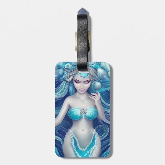 Mooie blauwe zeeschelp zeemeermin Graphic Bagagelabel (Achterkant verticaal)