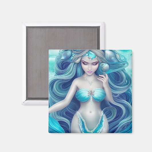 Mooie blauwe zeeschelp zeemeermin Graphic Magneet (Voorkant / Achterkant)