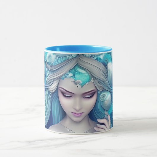 Mooie blauwe zeeschelp zeemeermin Graphic Mok (Midden)