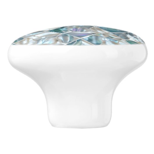 Mooie blauwgroen blauwe, witte parel geïnspireerd keramische knop (Zijkant)