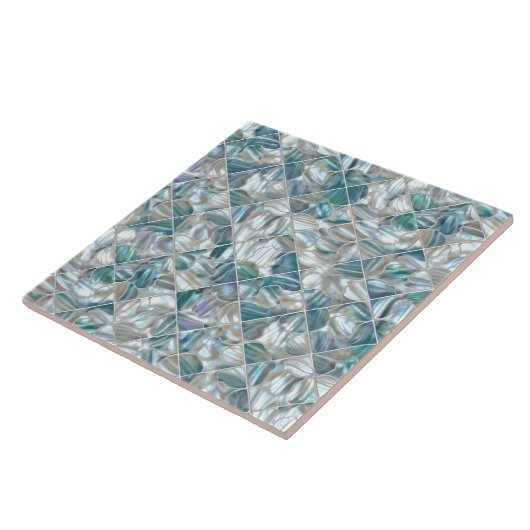 Mooie blauwgroen blauwe, witte parel geïnspireerd tegeltje (Zijkant)