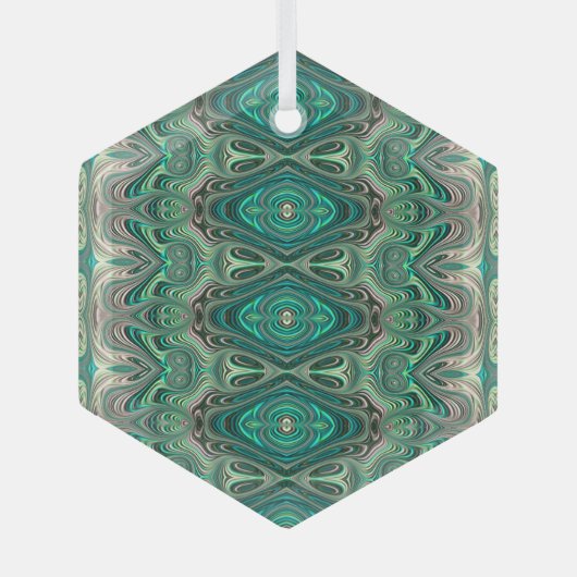 Mooie Blauwgroen deco-stijl fractal Suncatcher Glas Ornament (Voorkant)
