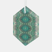 Mooie Blauwgroen deco-stijl fractal Suncatcher Glas Ornament (Voorkant links)