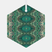 Mooie Blauwgroen deco-stijl fractal Suncatcher Glas Ornament (Achterkant)