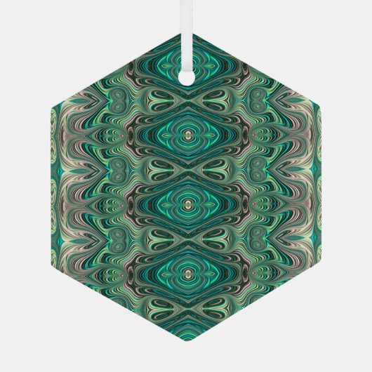 Mooie Blauwgroen deco-stijl fractal Suncatcher Glas Ornament (Achterkant)