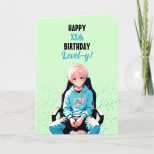 Mooie Blauwgroen en groene anime gamer leeftijd Ve Kaart