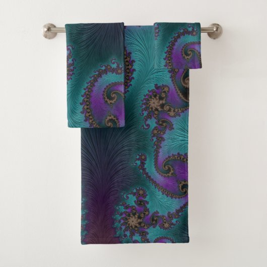 Mooie Blauwgroen en koninklijke Paarse fractal Dam Bad Handdoek (Insitu)