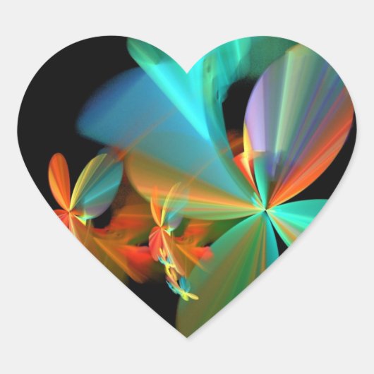 Mooie Blauwgroen en Oranje fractale kunstkleertjes Hart Sticker (Voorkant)