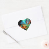 Mooie Blauwgroen en Oranje fractale kunstkleertjes Hart Sticker (Envelop)