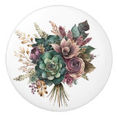 Mooie Blauwgroen en Paarse Mixed Floral Bouquet Keramische Knop (Voorkant)