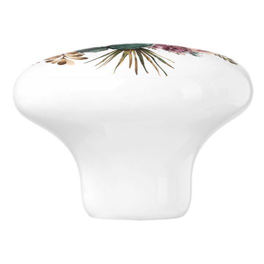 Mooie Blauwgroen en Paarse Mixed Floral Bouquet Keramische Knop (Zijkant)