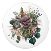 Mooie Blauwgroen en Paarse Mixed Floral Bouquet Keramische Knop (Voorkant)