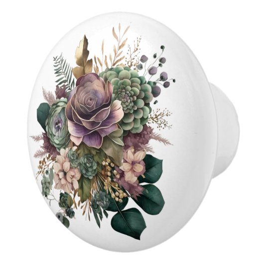 Mooie Blauwgroen en Paarse Mixed Floral Bouquet Keramische Knop (Rechts)