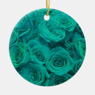 Mooie blauwgroen groene rozen blauwgroen bloemen keramisch ornament