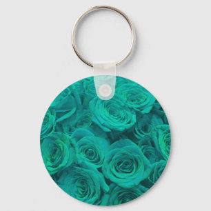 Mooie blauwgroen groene rozen blauwgroen bloemen sleutelhanger