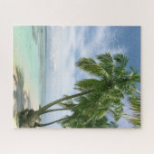 Mooie Blauwgroen oceaan, zandstrand, palmbomen Legpuzzel (Horizontaal)