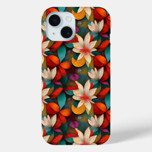 Mooie Blauwgroen, Oranje en witte bloemen iPhone 15 Case